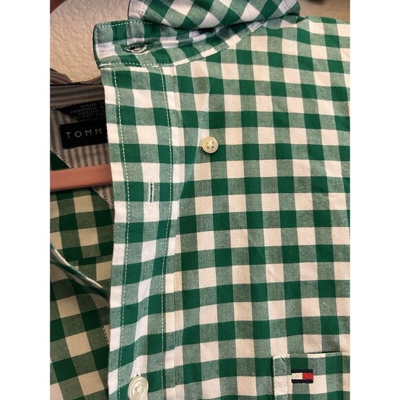 Tommy Hilfiger Mens Green Checked Collar LS Button Up Shirt Sz 2XL - Picture 5 of 12